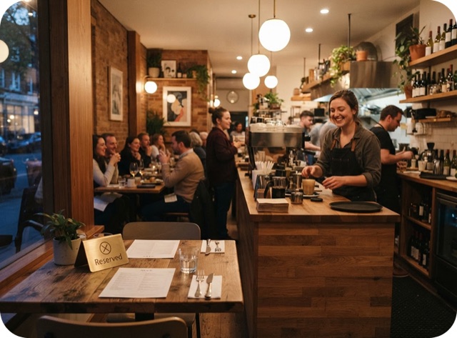 Kalabalık bir kafe ve restoran
